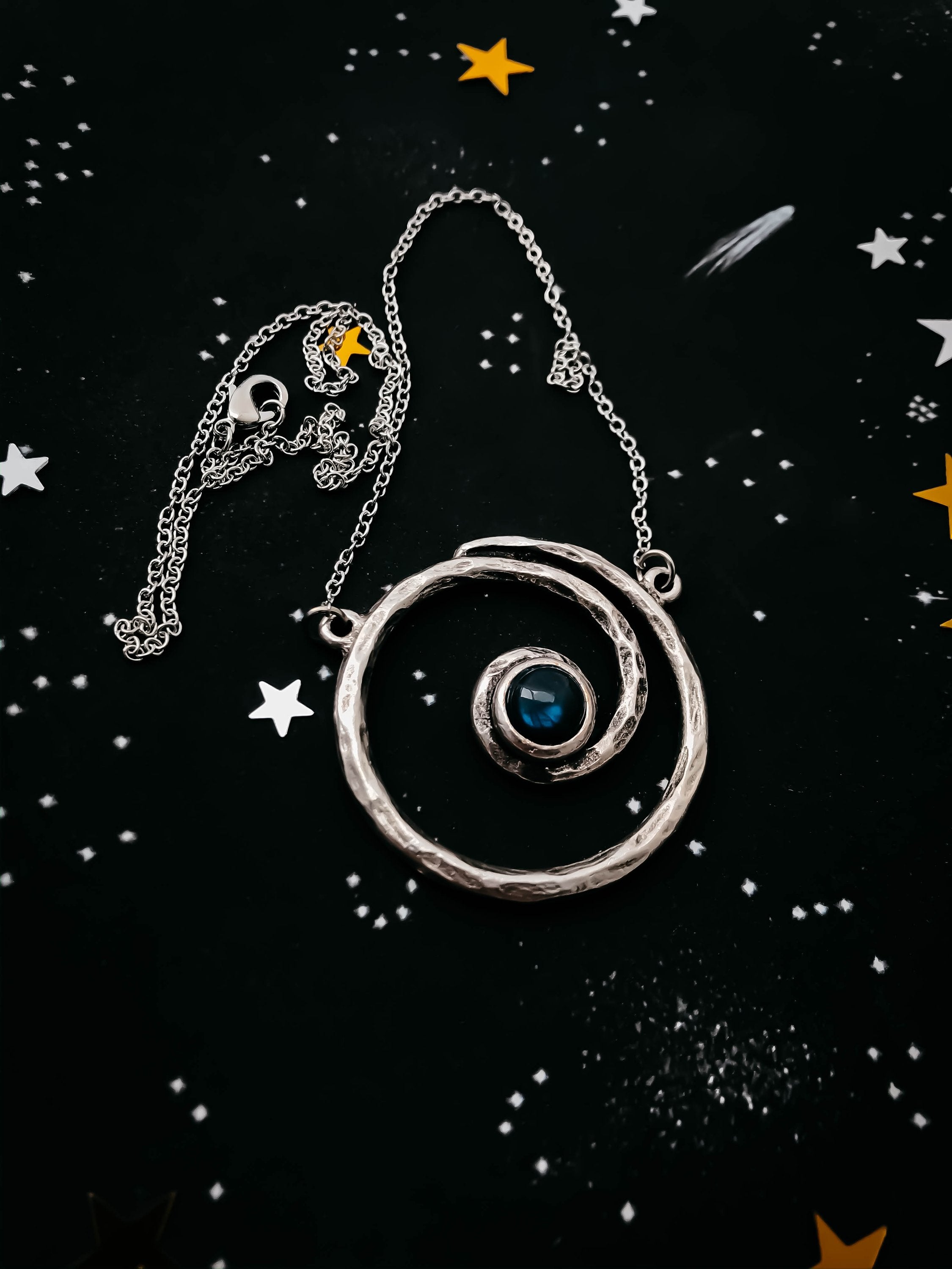 Milky Way Necklace - Spiral Silver Pendant with Labradorite