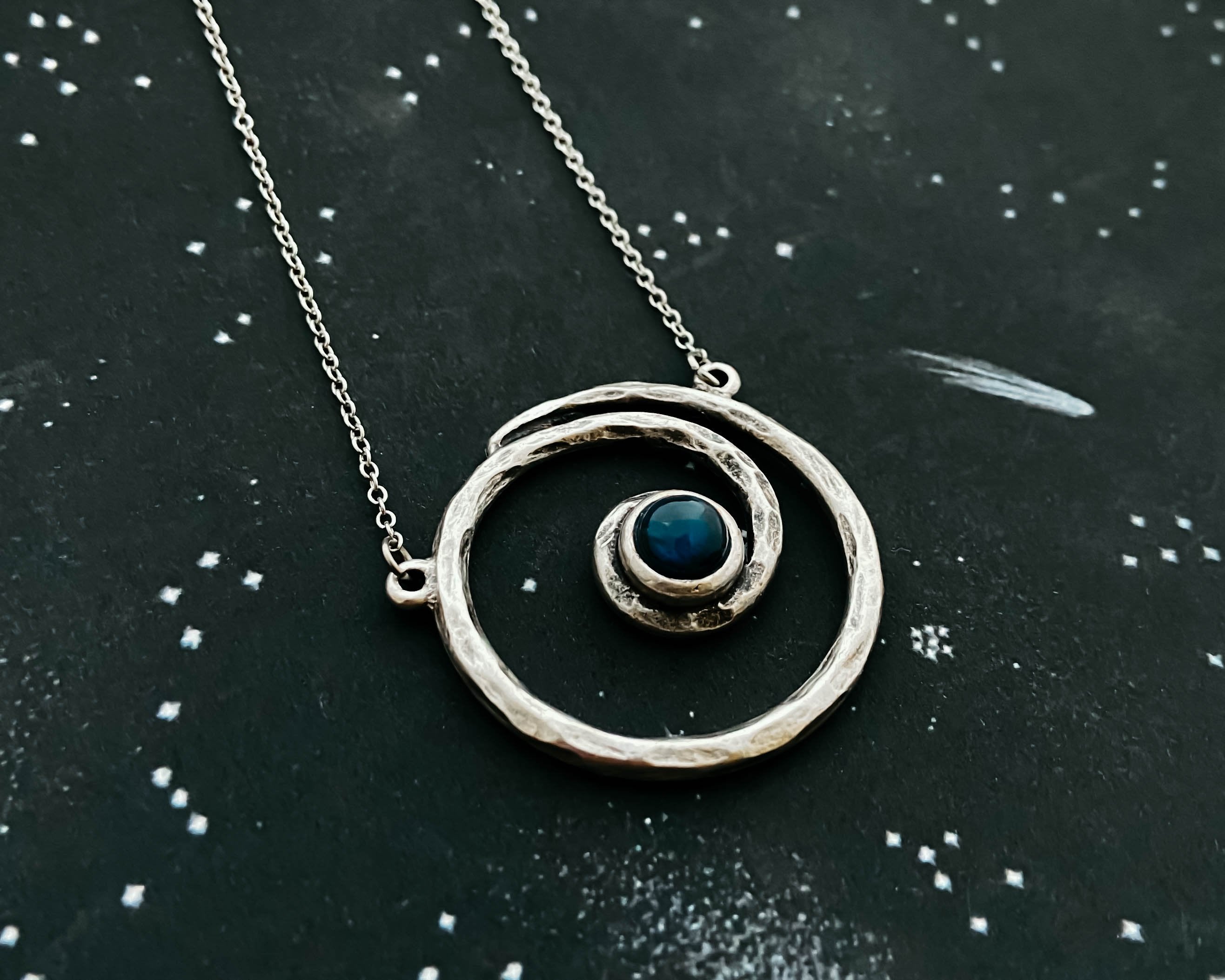 Milky Way Necklace - Spiral Silver Pendant with Labradorite